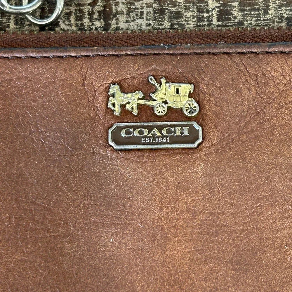 VTG Coach Madison Collection Chain Wristlet Y2k Leather Brown Logo Zip Money 90s